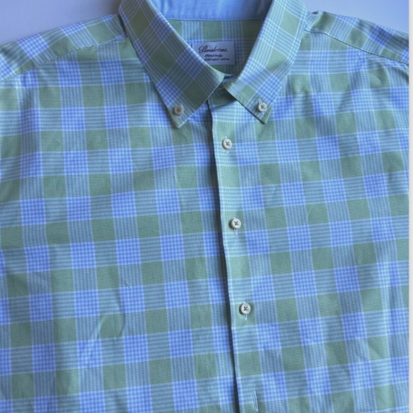 Stenstroms fitted body green & blue checkered 2 fold cotton shirt Sz 19/ 48 - Picture 7 of 10